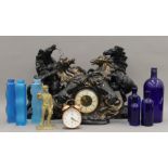 A quantity of miscellaneous items, including a pair of spelter Marley horses, glass, etc.