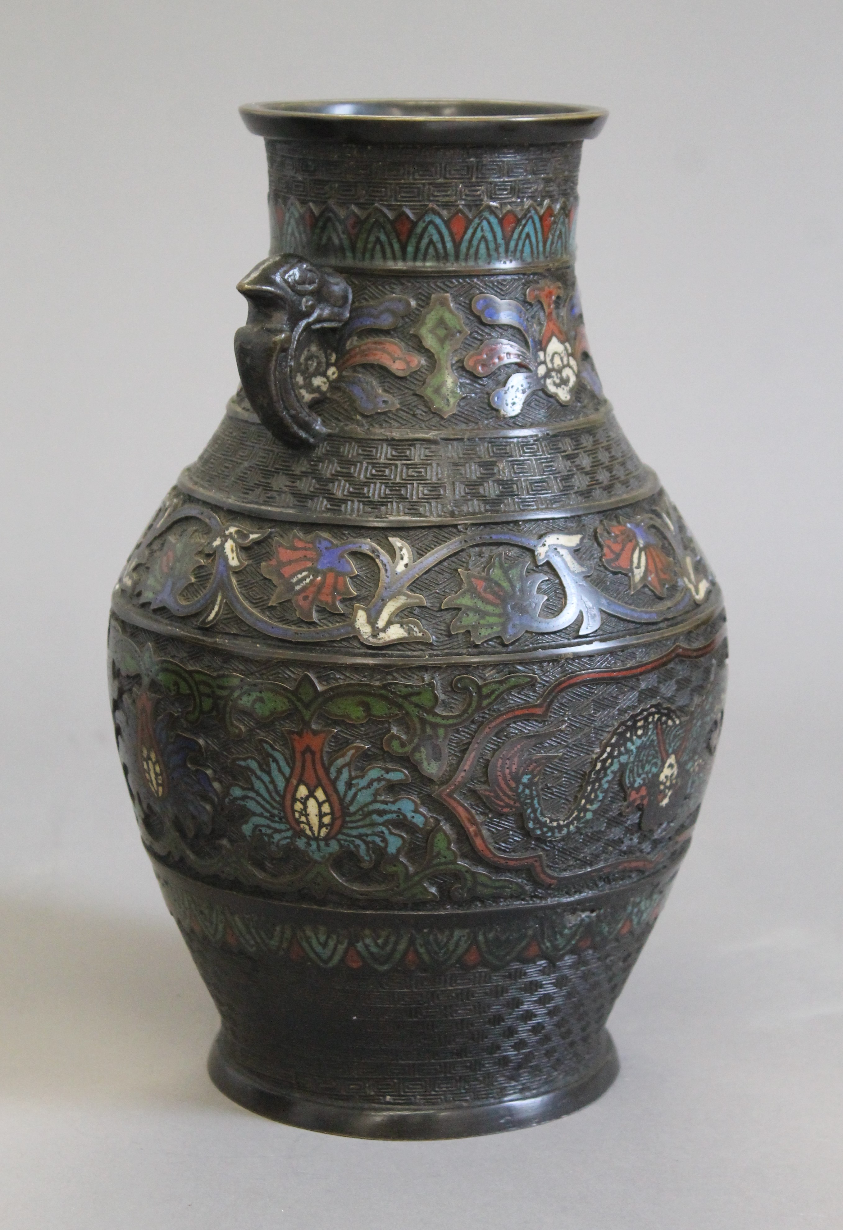 A pair of cloisonne and bronze vases. 30 cm high. - Image 3 of 5
