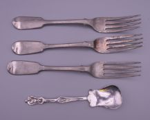 Three silver forks and a silver spoon. 255.5 grammes.