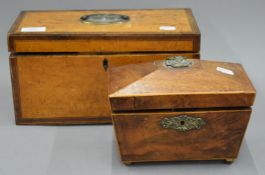 Two early 19th century tea caddies. The largest 30 cm wide.