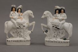 A pair of Staffordshire figures, Going to Market and Returning Home. 21.5 cm high.