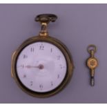 A Verge pair cased pocket watch. 5 cm diameter.
