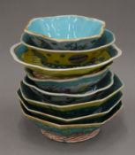 Eight Chinese bowls and tazzas. The smallest 13.5 cm wide.