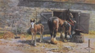 DAVID SHEPHERD (1931-2017) British, Shoeing Time, limited edition print, signed in pencil to margin,