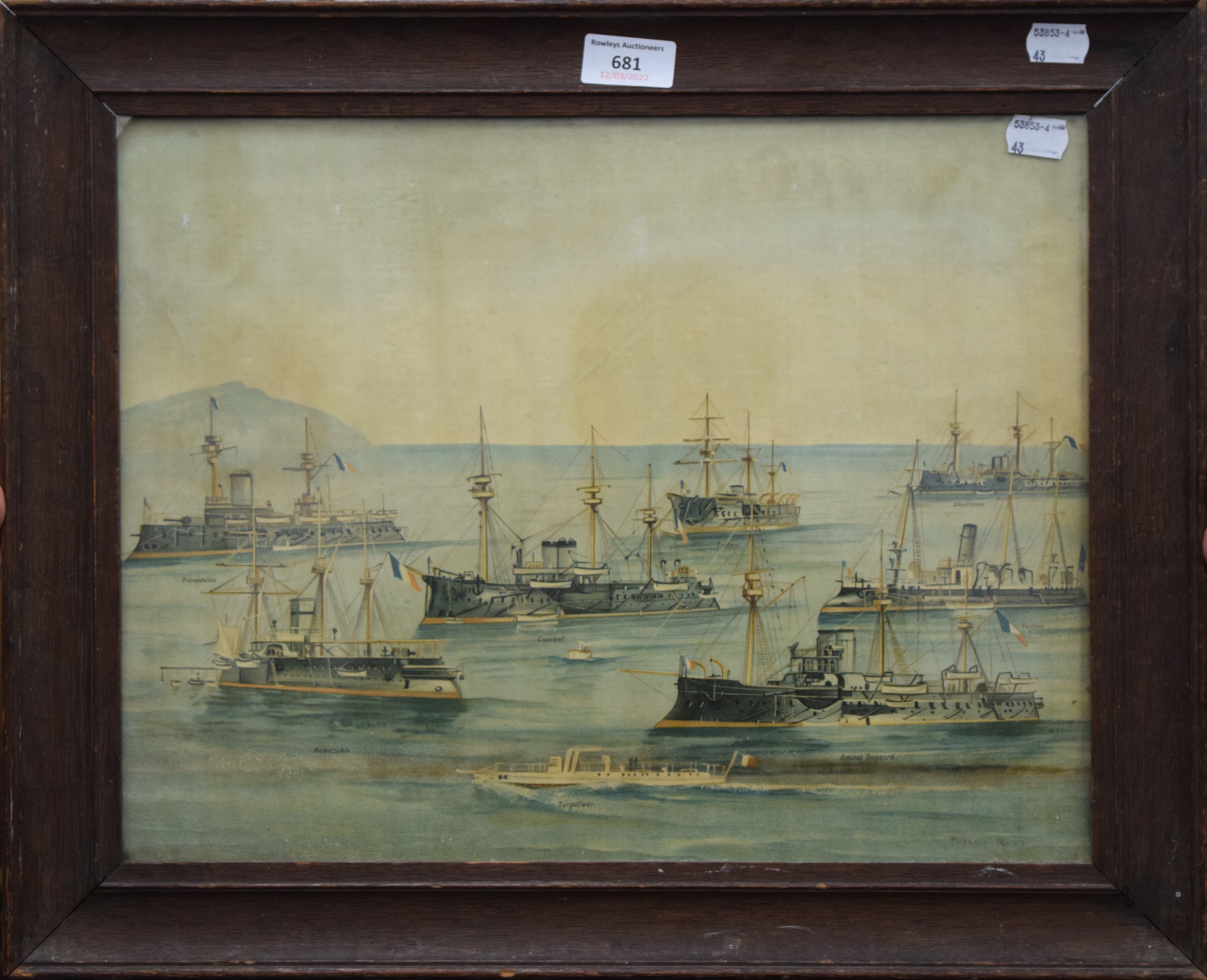 A late 19th/early 20th century print of French Naval Vessels, framed and glazed. 40.5 x 31 cm. - Image 2 of 3