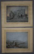Two 18th/19th century Italian sepia watercolours, ancient ruins, laid down on paper.