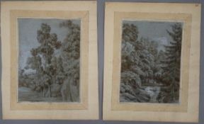 Two 18th/19th century Italian sepia watercolours, forest scenes, laid down on paper.