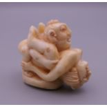 An erotic bone netsuke. 3.5 cm high.