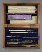 A Victorian mahogany cased drawing set. 20 cm wide.