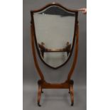 An Edwardian line inlaid mahogany cheval mirror. 175 cm high.