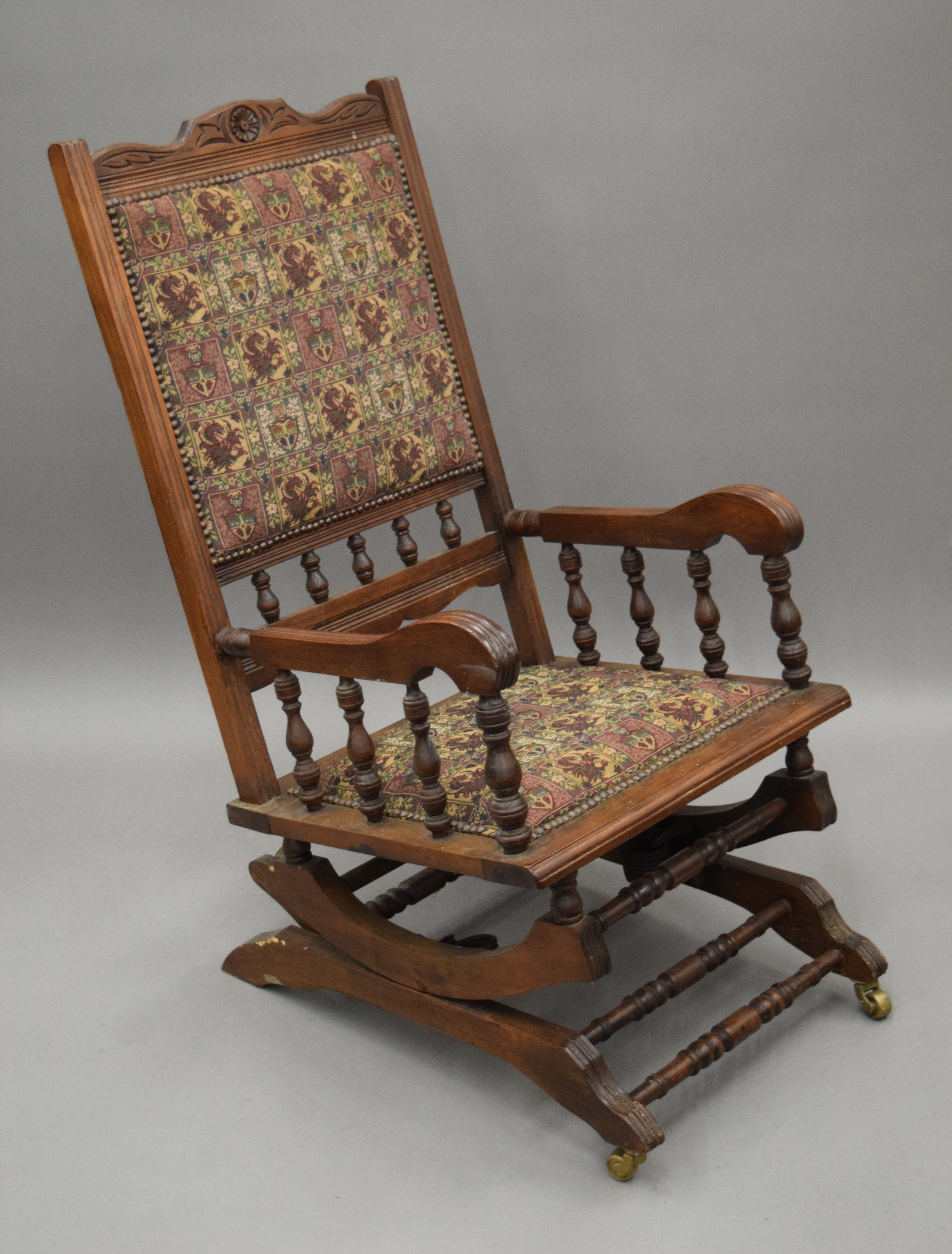 A Victorian walnut rocking chair. 54 cm wide. - Image 5 of 9