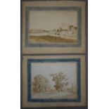 Two 18th/19th century Italian sepia watercolours, one a river scene, the other a rural scene,