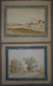 Two 18th/19th century Italian sepia watercolours, one a river scene, the other a rural scene,