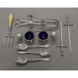A quantity of various plated salts, tongs, etc.