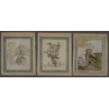 Three 18th/19th century Italian sepia watercolours, one a ruined building,