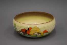 A Clarice Cliff ribbed bowl. 23 cm diameter.