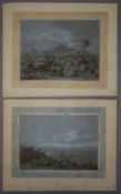 Two 18th/19th century Italian sepia watercolours, landscape views, laid down on paper.