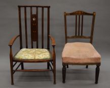 Two late Victorian nursing chairs. The chair with arms 51 cm wide.