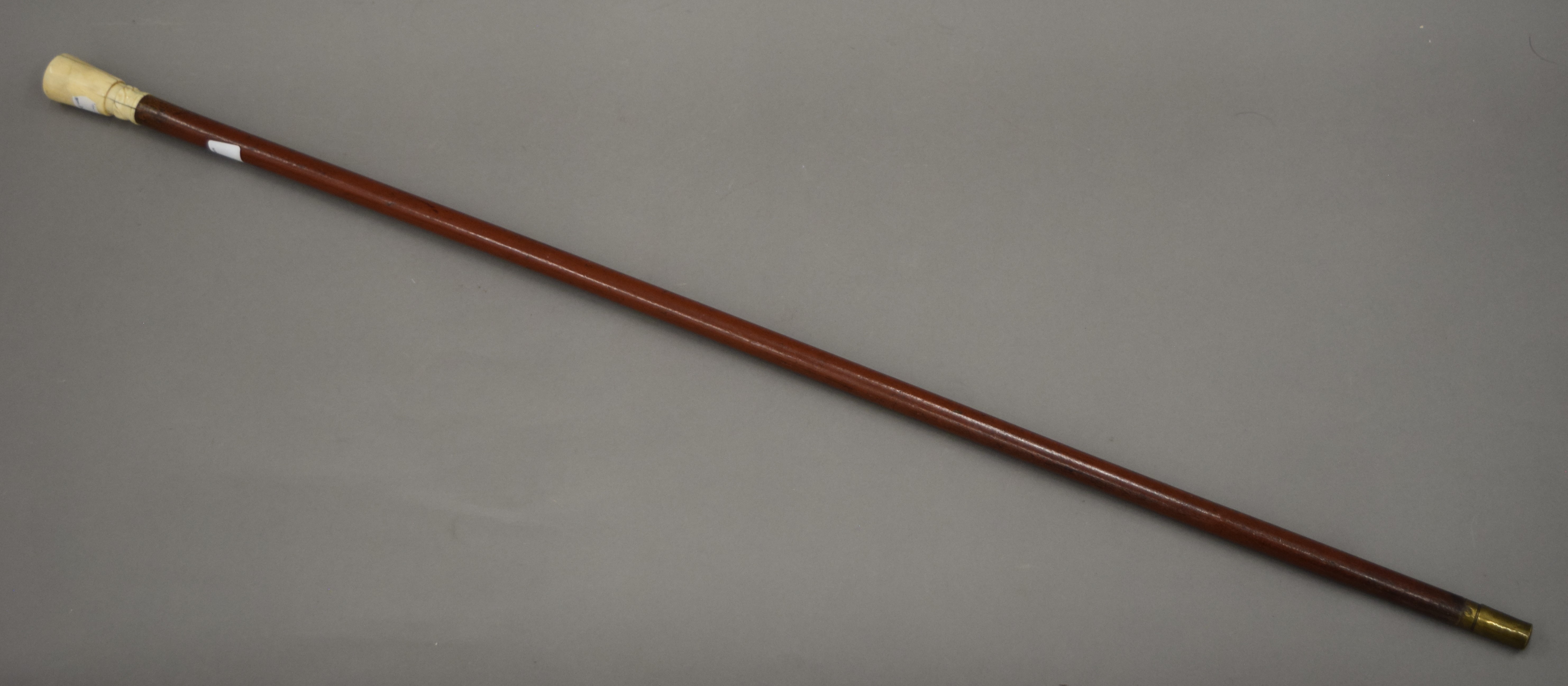 A Victorian ivory handled walking stick with detachable handle and ferrule, and hollow shaft. 88. - Image 3 of 3