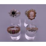Four various 9 ct gold rings. 10 grammes total weight.