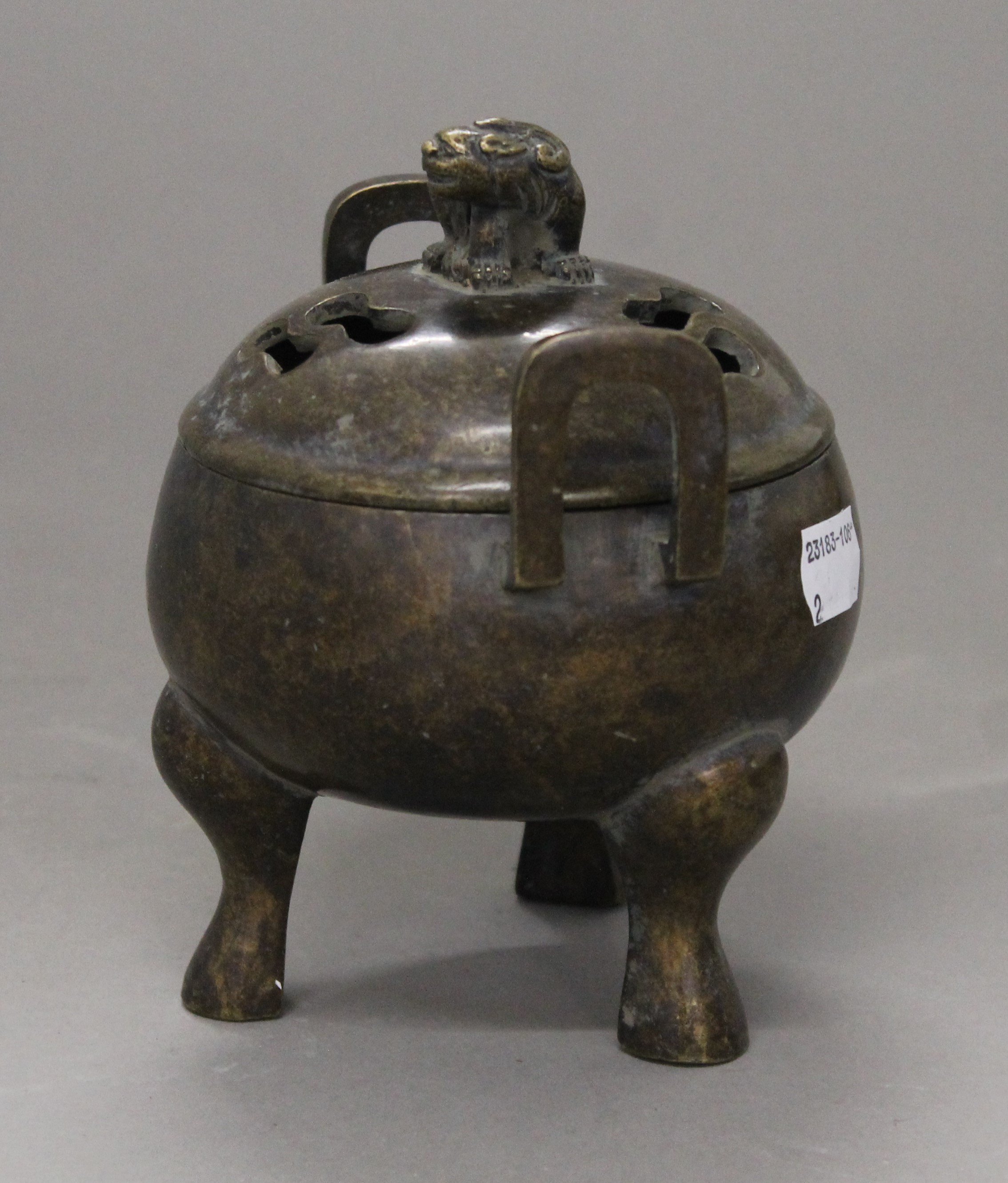 A Chinese bronze lidded censer. 14 cm wide. - Image 2 of 6