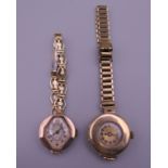 Two 9 ct gold cased ladies wristwatches (straps not gold).