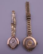 Two 9 ct gold cased ladies wristwatches (straps not gold).