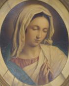 A Victorian printed portrait of The Madonna, housed in an oval gilt frame. 64.5 x 76 cm overall.