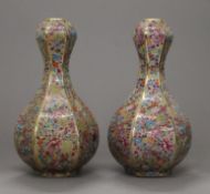 A pair of Chinese millefiori porcelain vases. 31 cm high.