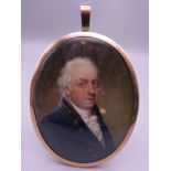 A late 18th/early 19th century unmarked gold framed portrait miniature on ivory of a gentleman,