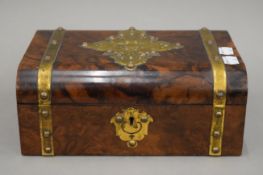 A Victorian brass mounted walnut jewellery box. 25 cm wide.