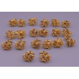 Ten pairs of 1970s gold plated nugget cufflinks. Approximately 2 cm wide.