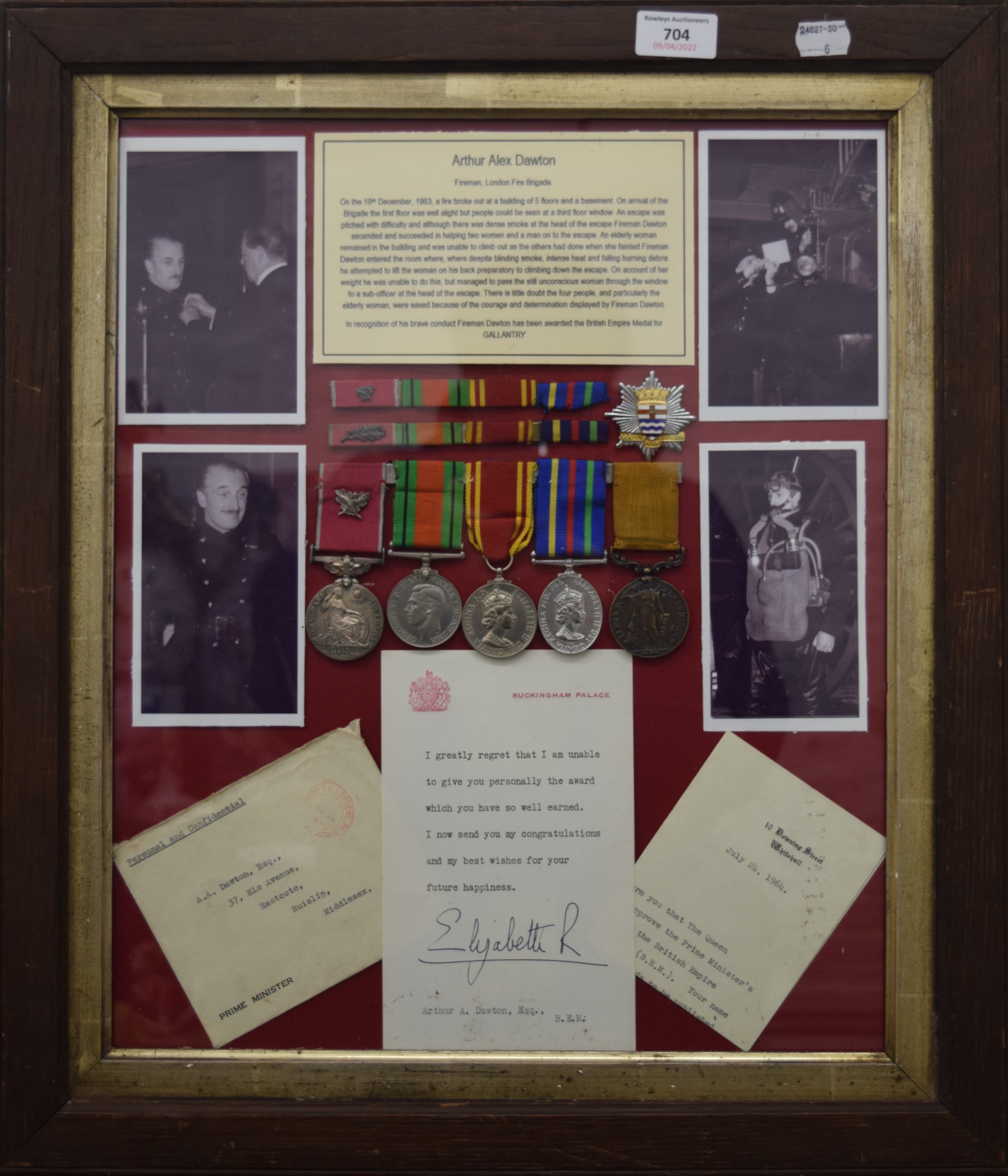 A framed display Gallantry British Empire medal with oak leaf and box, - Image 2 of 15
