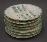 Six Longchamp Majolica asparagus plates. 26 cm diameter.