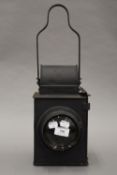 A British Rail Midlands Railway lamp with clear glass, burner, etc. 47 cm high overall.