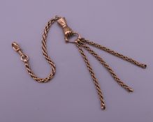 A Victorian unmarked gold, probably 9 ct gold, chatelaine chain. 18 cm long. 9.3 grammes.