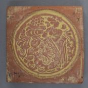 A small antique terracotta tile. 9.5 cm square.