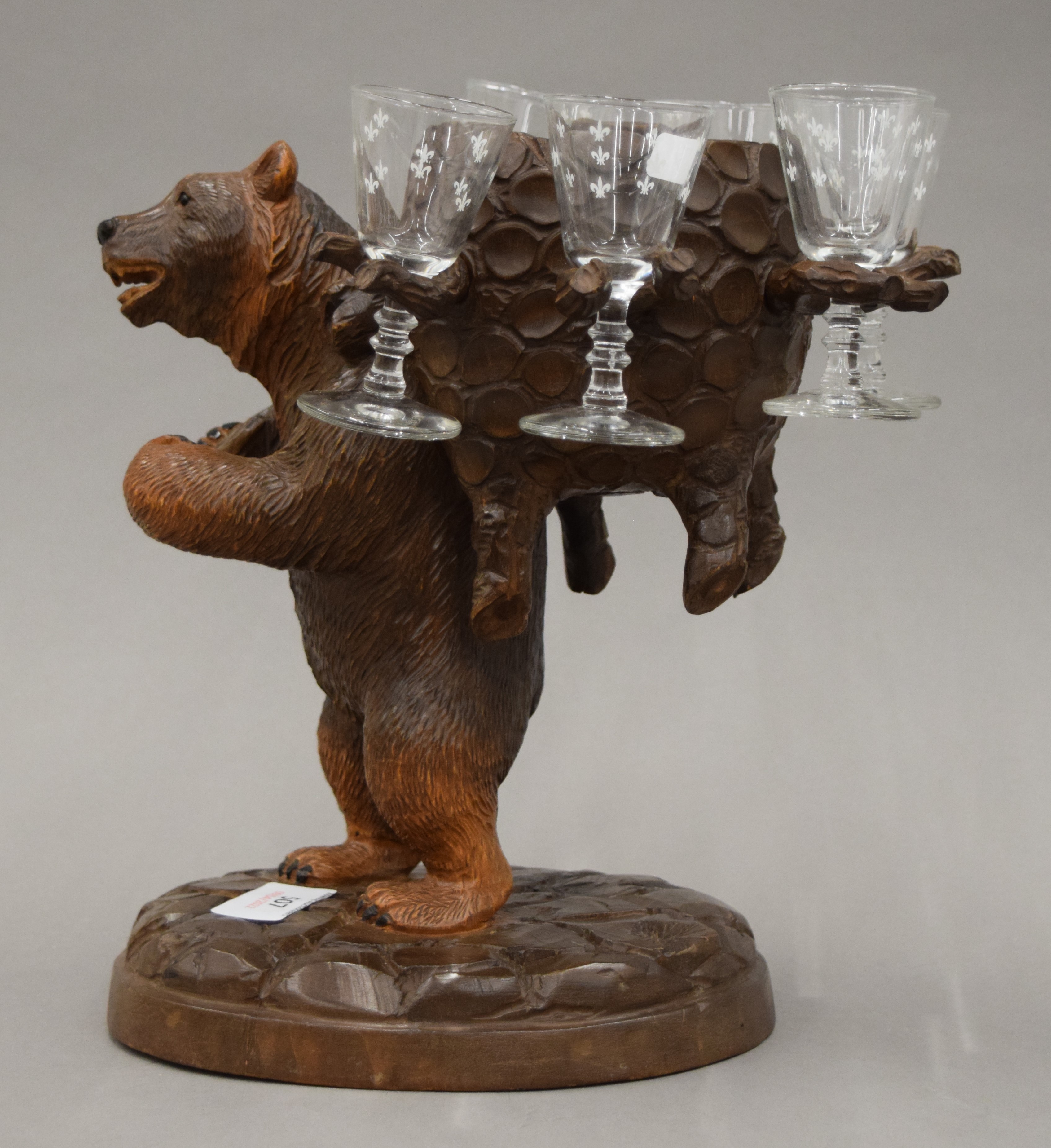A Blackforest carved wooden liqueur set stand formed as a bear, - Image 10 of 13