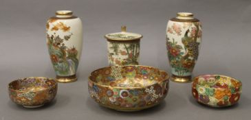 A quantity of 19th century Satsuma porcelain. Large bowl 14.