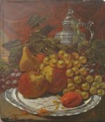 Still Life of Fruit, oil on board, signed with initials J.S., unframed. 27 x 32 cm.