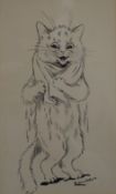 LOUIS WAIN, Cat Coming Out of the Shower, print, framed and glazed. 13.5 x 23 cm.