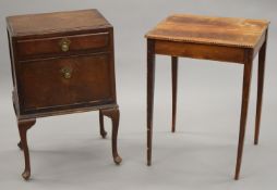 A 20th century oak bedside cabinet and a Victorian mahogany side table. The former 45.5 cm wide.