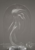 A Lalique water nymph glass pin tray. 9.5 cm high.