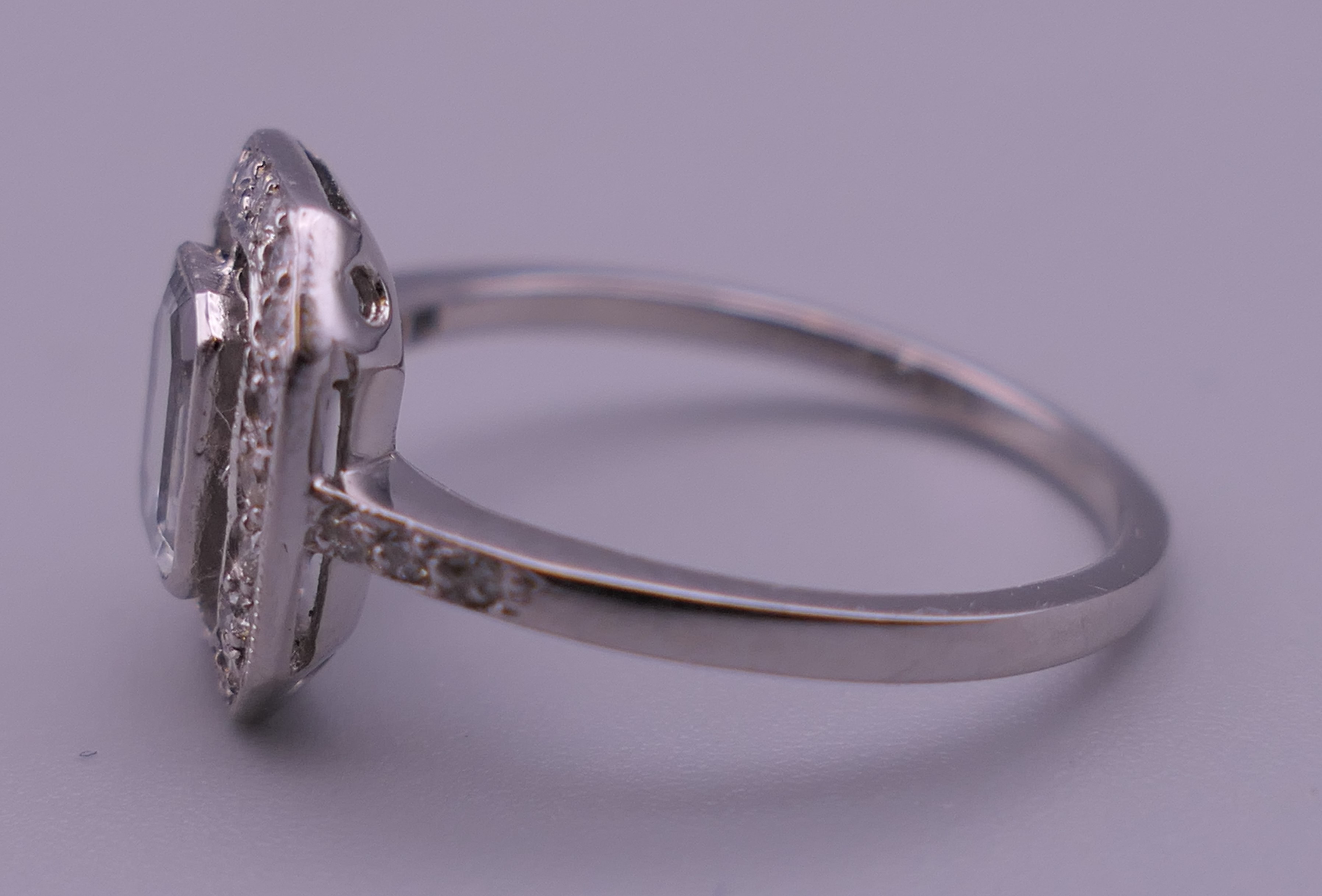 A platinum diamond and aquamarine ring. Ring size M/N. - Image 2 of 8