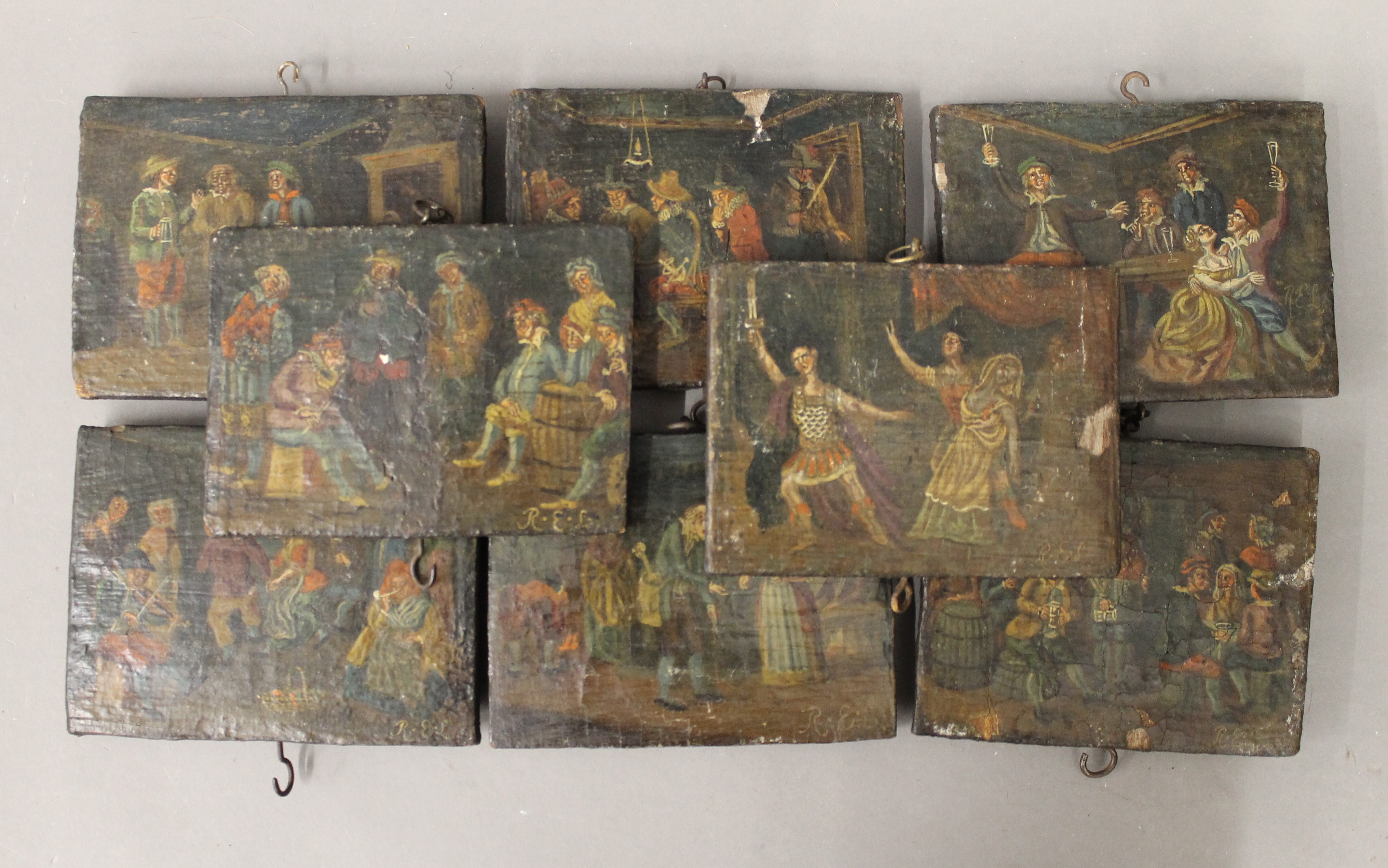 A collection of 18th/19th century miniature paintings on panel, initialled R.E.L.