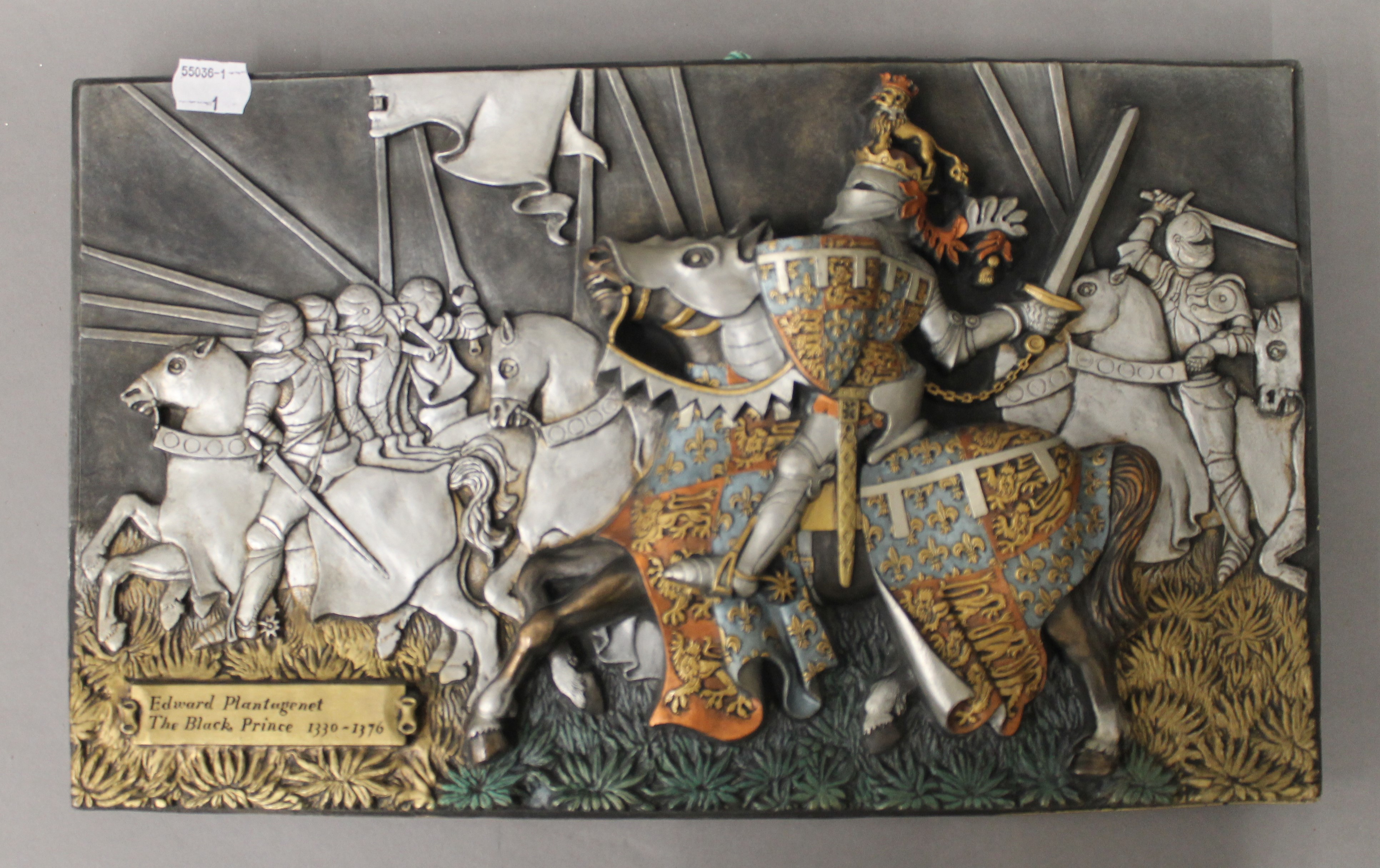 Four plaques depicting battle scenes. Each approximately 40 cm wide. - Image 2 of 5