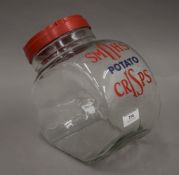 A vintage Smiths Crisps glass jar. 22 cm high.