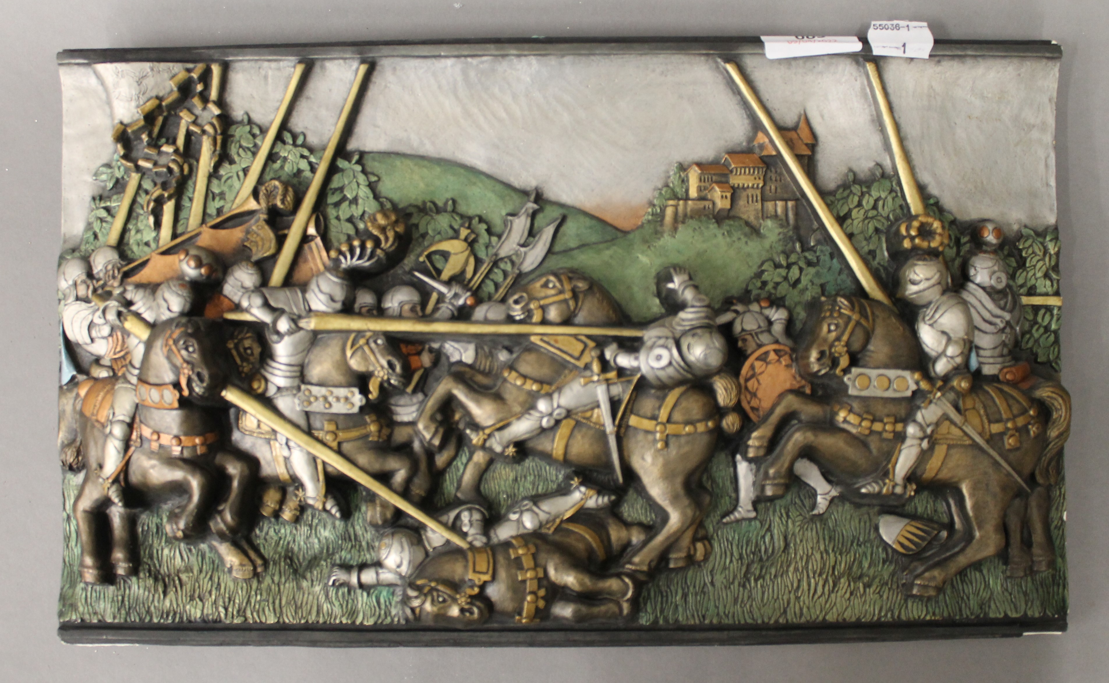 Four plaques depicting battle scenes. Each approximately 40 cm wide. - Image 3 of 5