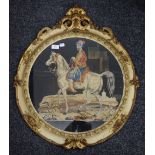 A 19th century framed needlework picture of a Persian Gentleman astride a Horse. 74 cm high overall.