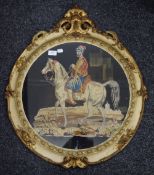 A 19th century framed needlework picture of a Persian Gentleman astride a Horse. 74 cm high overall.